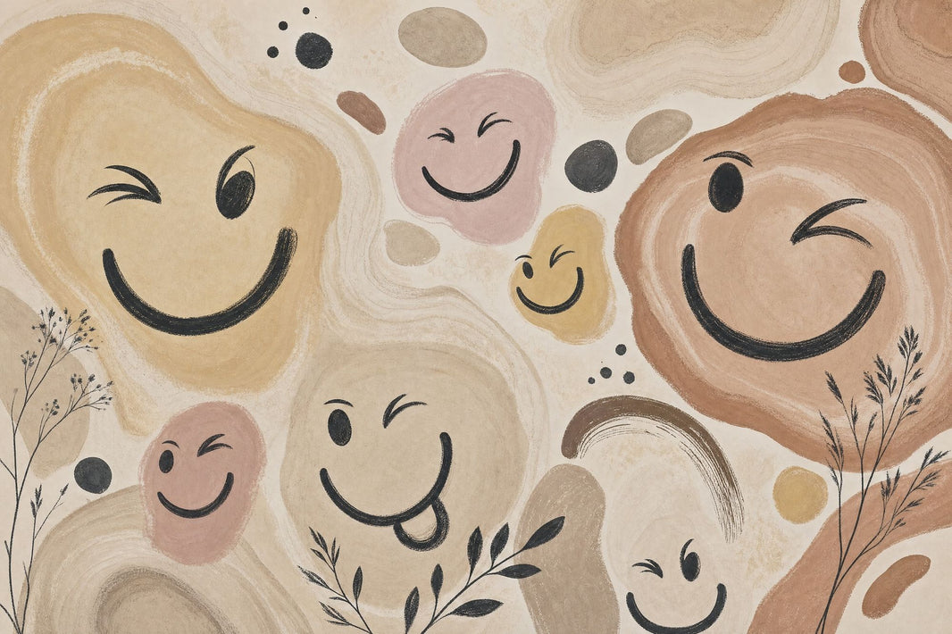Abstract Smiley Faces Wallpaper Bohemian Wallpaper Organic Shapes Removable Wall Decor pattern artwork