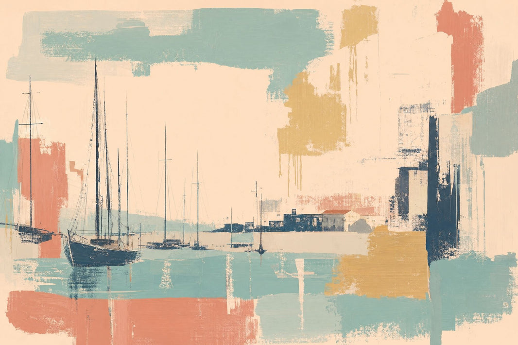 Abstract Harbor Wallpaper Sailboats Removable Coastal Wall Decor pattern artwork