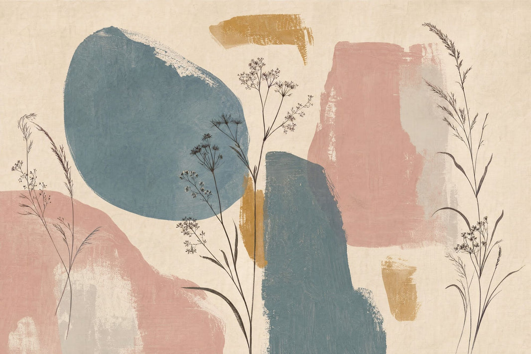 Abstract Botanical Wallpaper Wild Grasses Cream Background Wall Mural pattern artwork