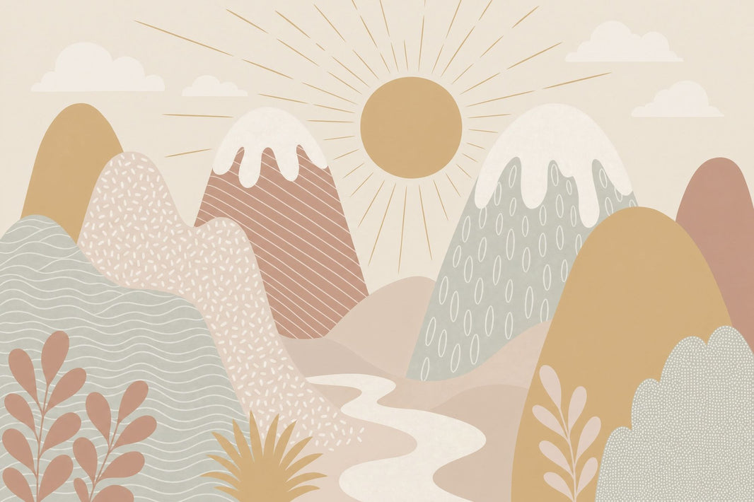 Abstract Landscape Wallpaper Mountains Sunburst Removable Wall Decor pattern artwork