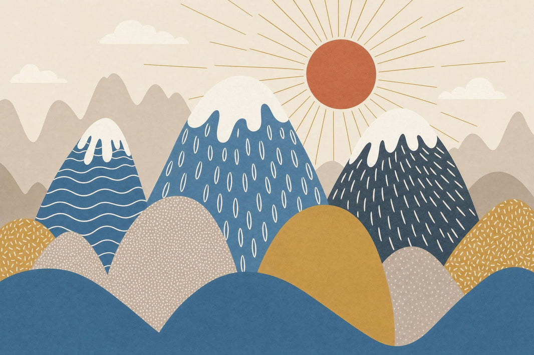 Mountain Landscape Wallpaper Sun Rays Removable Scandinavian Wall Decor pattern artwork