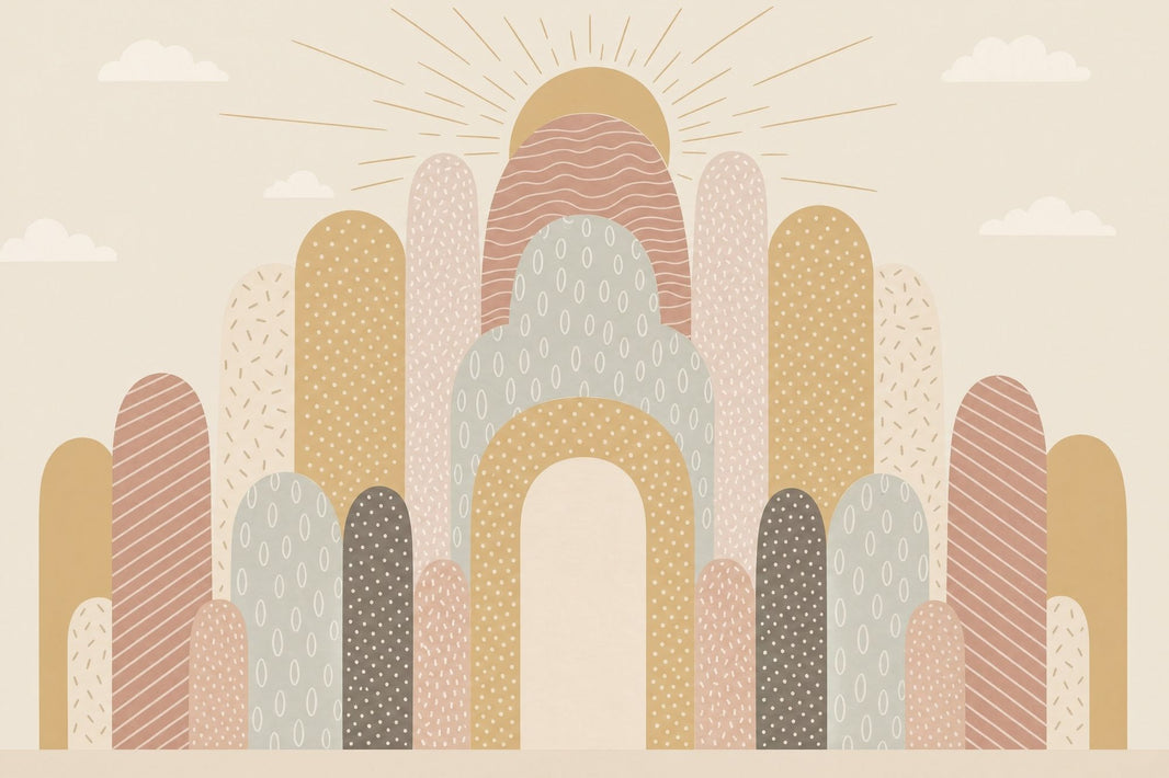 Abstract Arches Wallpaper Sunburst Cream Background Wall Mural pattern artwork
