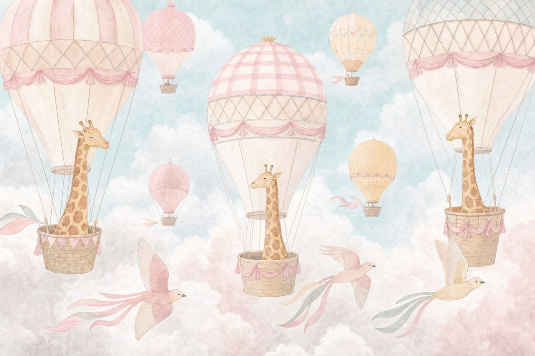 Nursery Wallpaper Hot Air Balloons Removable Giraffes Wall Decor pattern artwork
