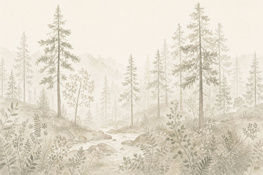 Forest Landscape Wallpaper Watercolor Trees Removable Pine Trees Wall Decor pattern artwork