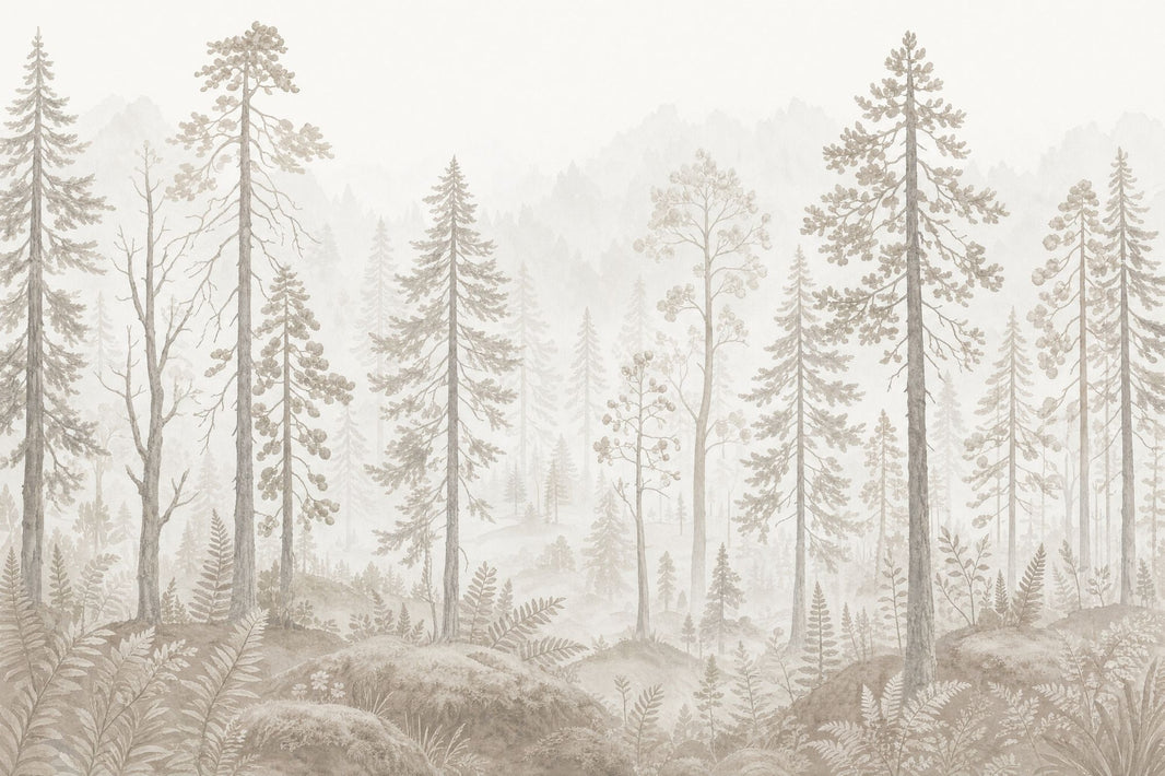 Misty Forest Wallpaper Foggy Woodland Pine Tree Removable Wall Decor pattern artwork
