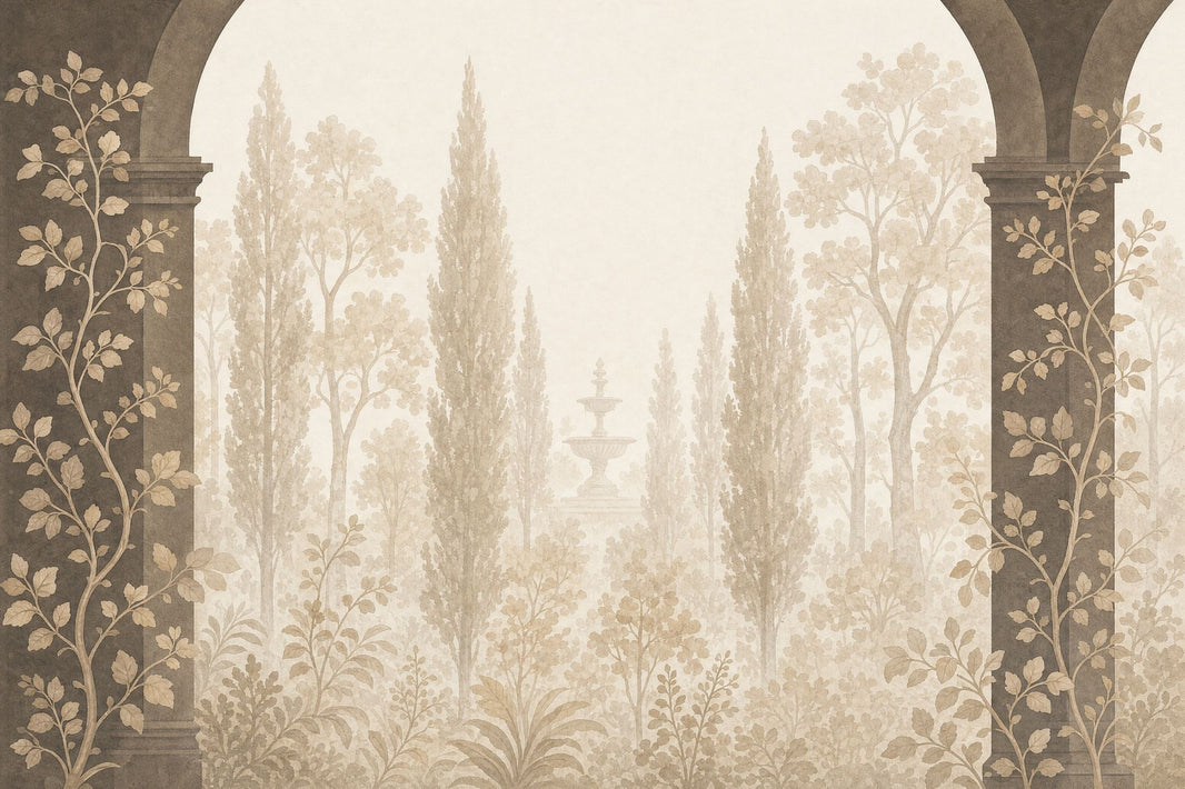 Vintage Garden Wallpaper Arched Columns Removable Fountain Wall Decor pattern artwork