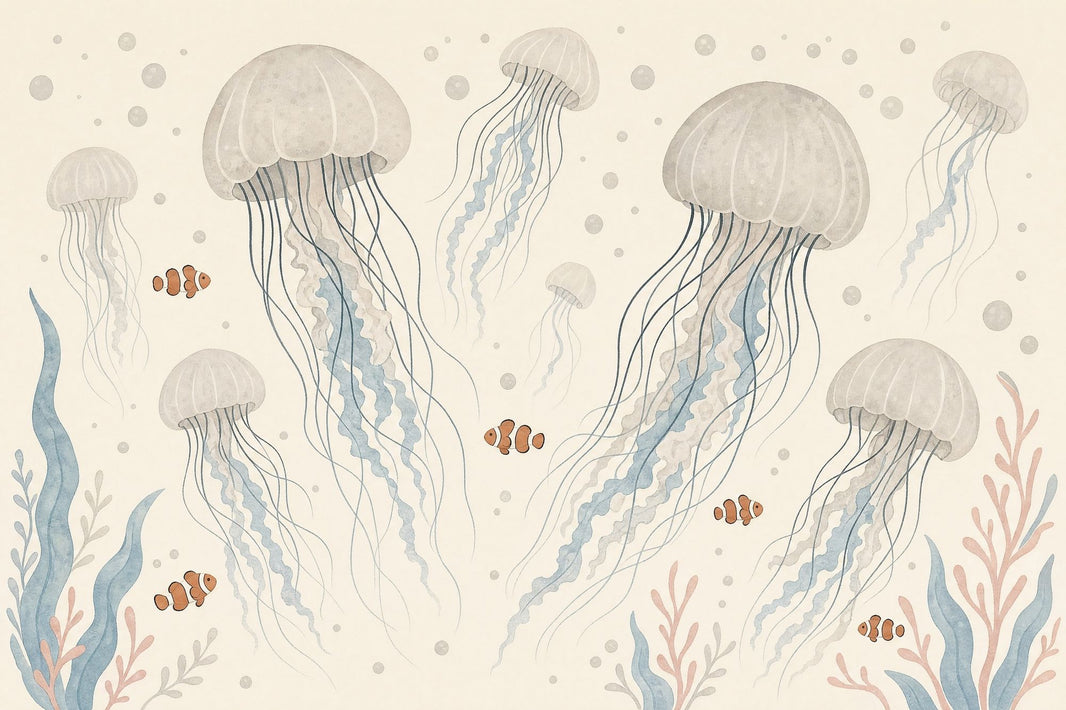 Underwater Wallpaper Jellyfish Clownfish Removable Wall Decor pattern artwork