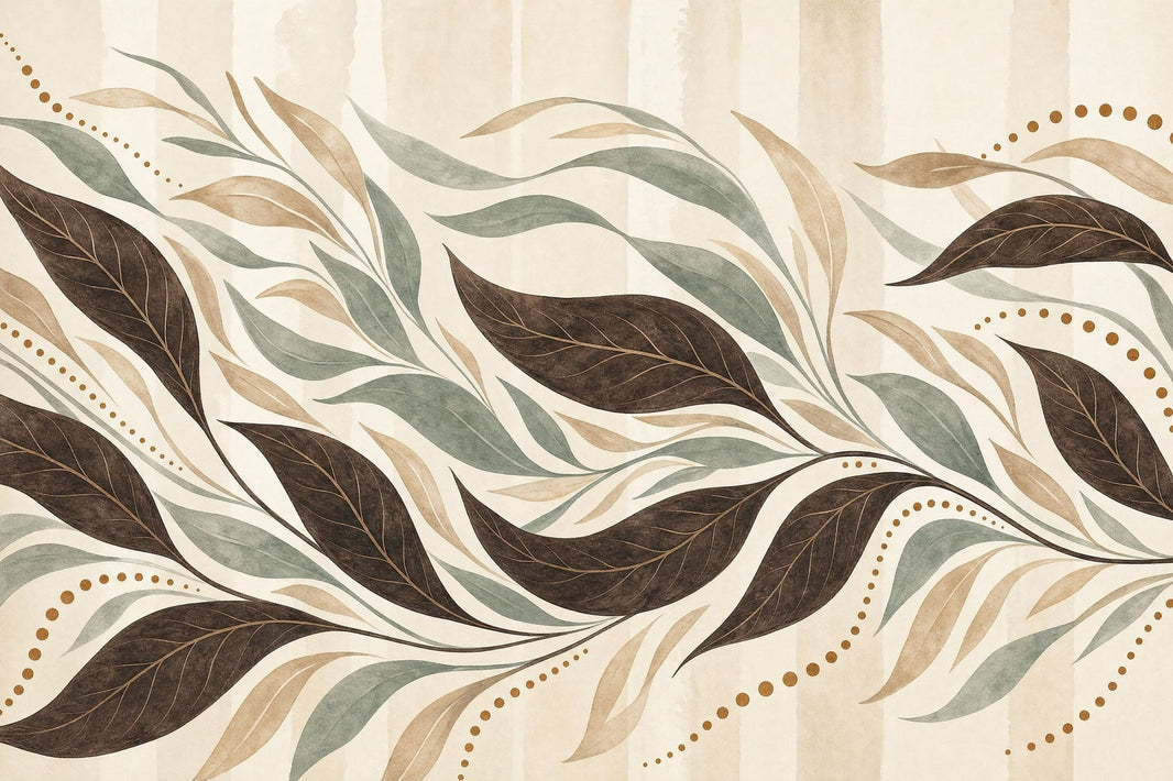 Botanical Wallpaper Leafy Vines Cream Background Removable Wall Decor pattern artwork