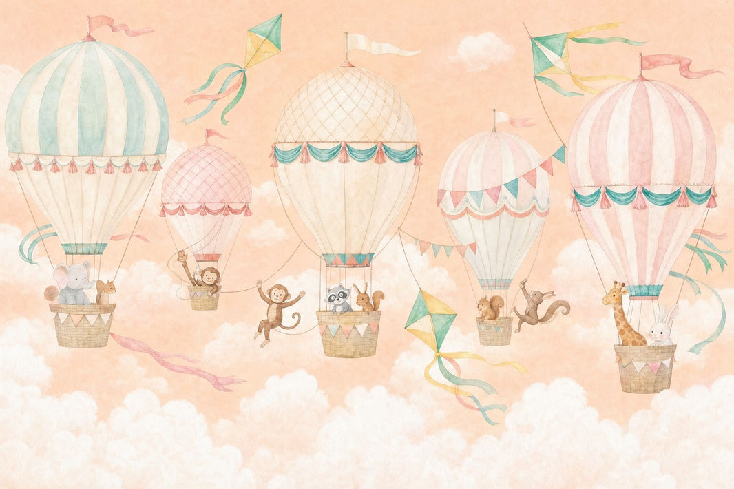 Hot Air Balloons Wallpaper Watercolor Removable Pastel Wall Decor pattern artwork