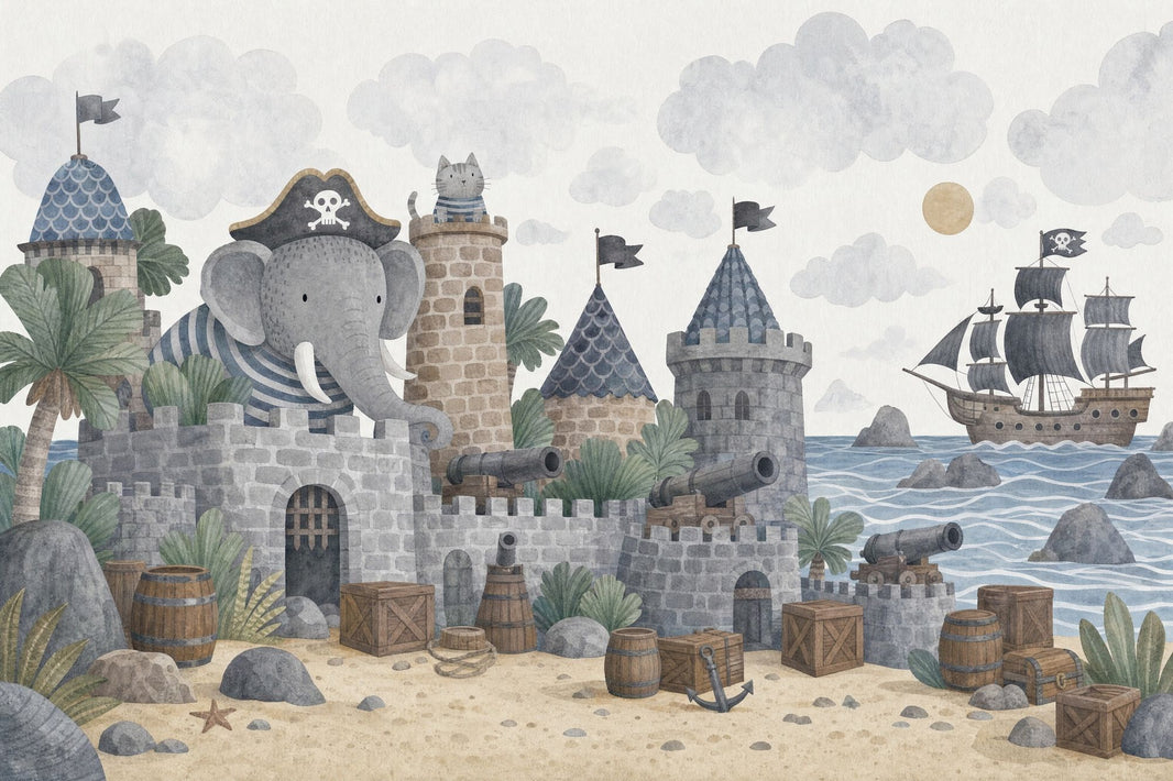 Pirate Castle Wallpaper Watercolor Children Wallpaper Removable Wall Decor pattern artwork