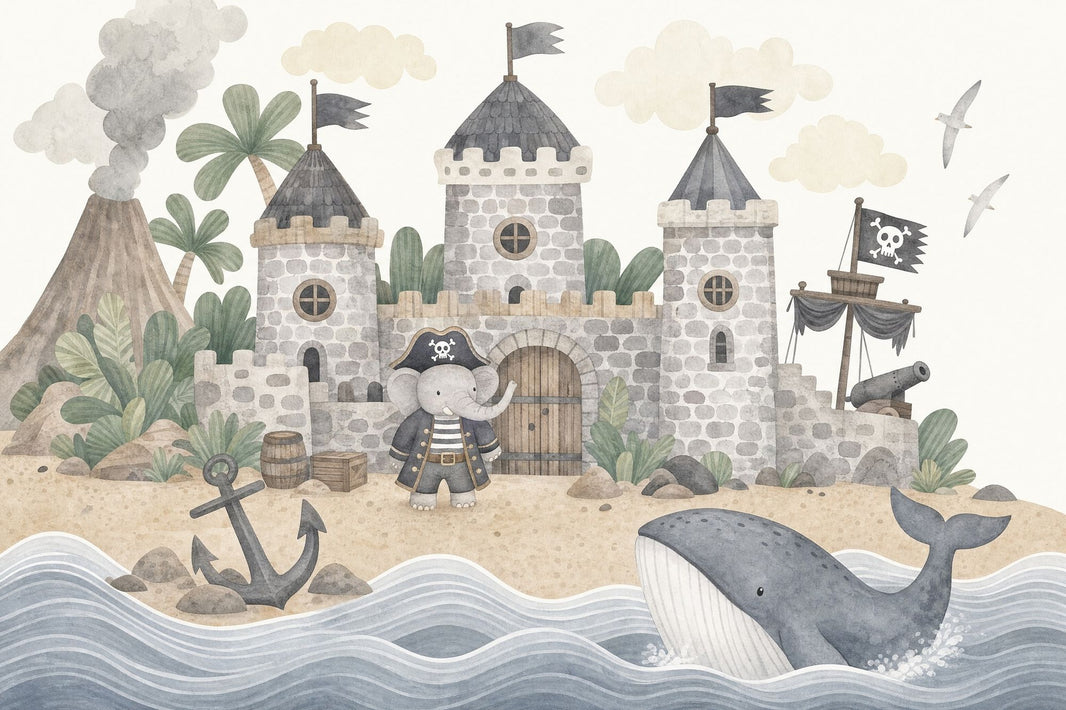 Pirate Island Wallpaper Watercolor Removable Castle Wall Decor pattern artwork