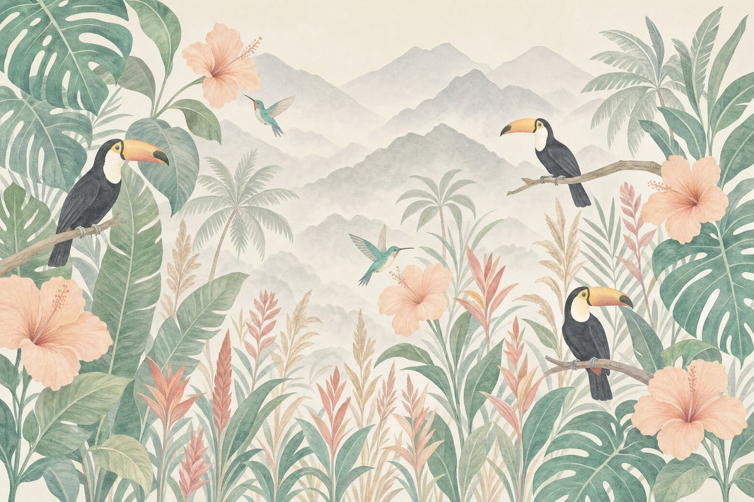 Scenic Landscape Wallpaper Vintage Tropical Removable Wall Decor pattern artwork