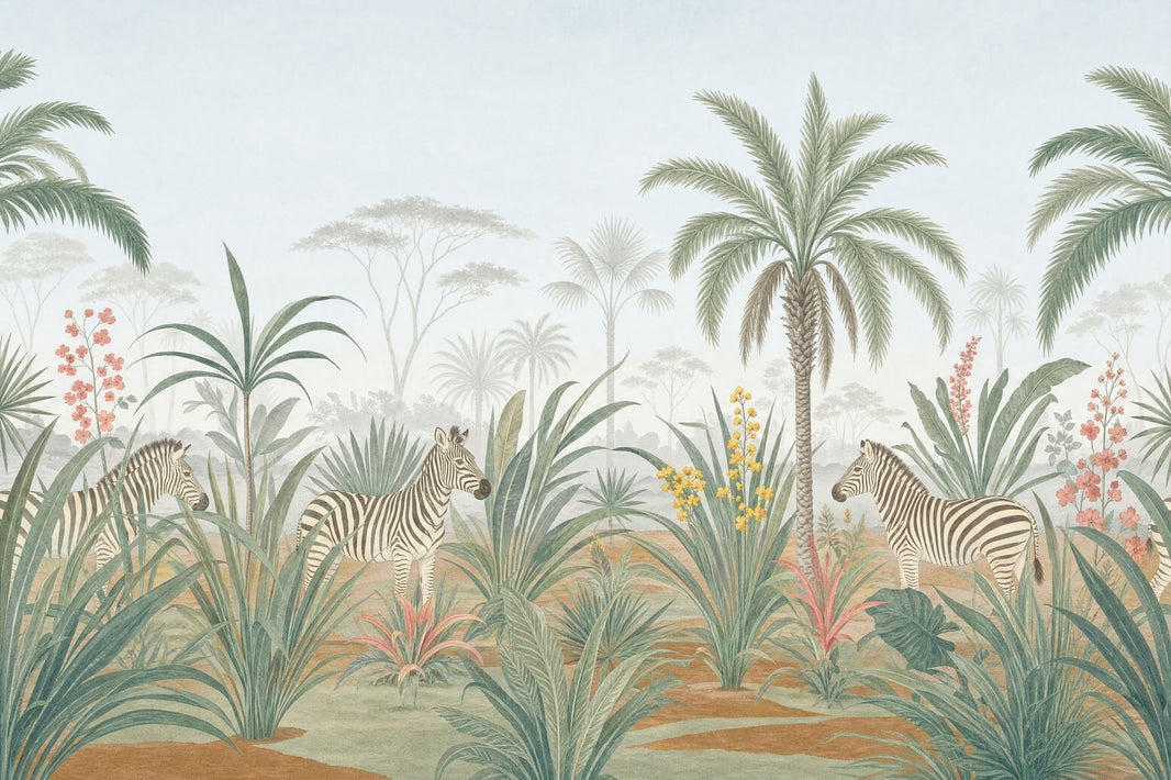 Safari Wallpaper Tropical Zebras Removable Wall Decor pattern artwork