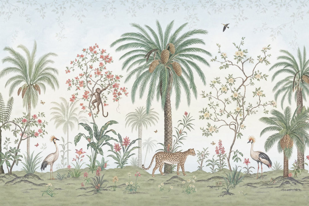 Chinoiserie Wallpaper Tropical Leopard Wall Mural pattern artwork