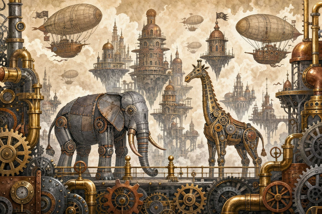 Steampunk Wallpaper Airships Floating City Removable Wall Decor pattern artwork