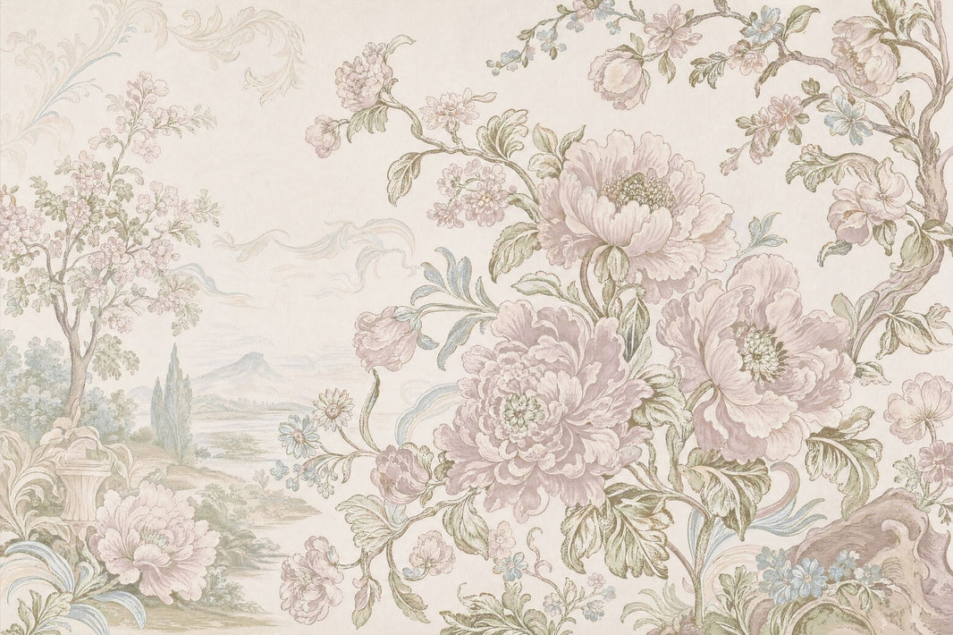 Muted Green Wallpaper Pastel Floral Vintage Removable Wall Decor pattern artwork