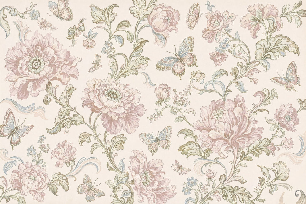 Vintage Wallpaper Floral Butterflies Wall Mural pattern artwork