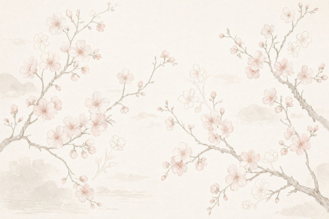 Cherry Blossom Wallpaper Floral Ivory Background Removable Wall Decor pattern artwork
