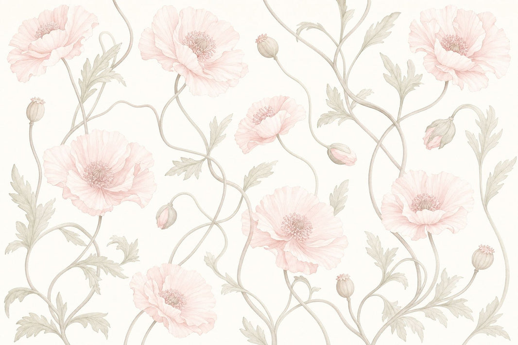 Poppies Wallpaper Blush Pink Vintage Garden Wall Mural pattern artwork