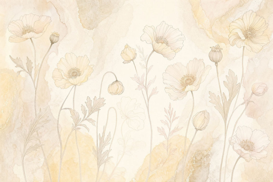 Botanical Wallpaper Poppies Watercolor Removable Wall Decor pattern artwork