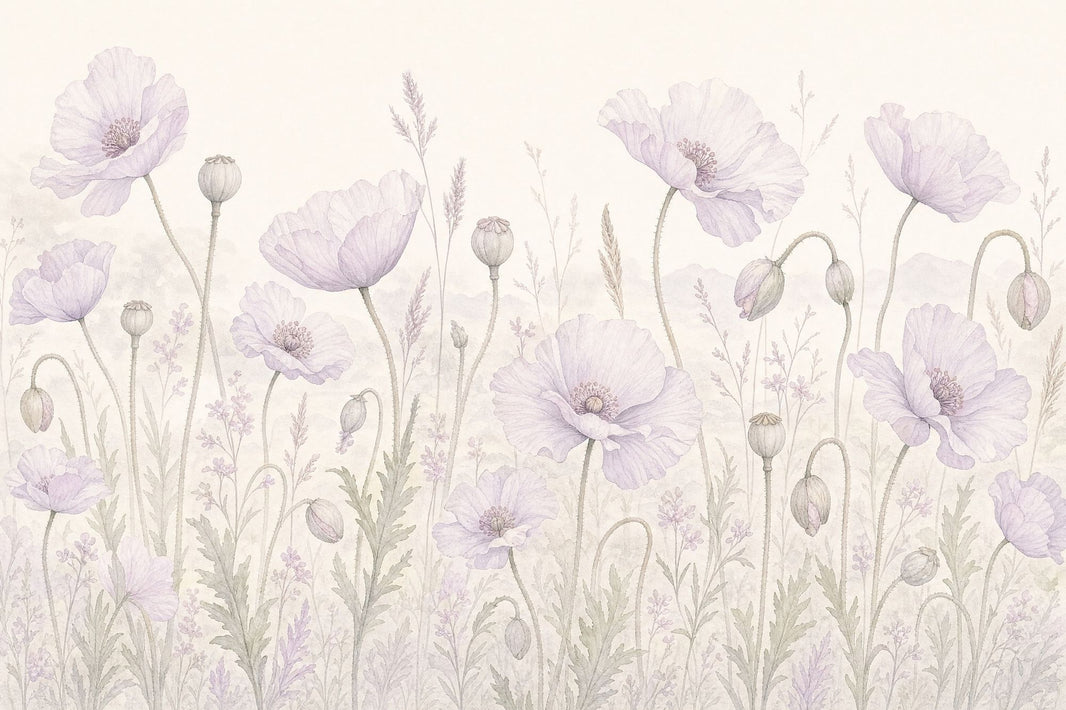 Watercolor Wallpaper Poppies Removable Wildflower Meadow Wall Decor pattern artwork
