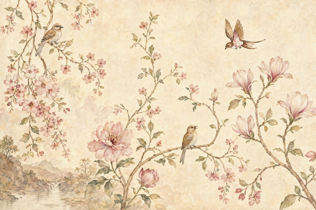 Scenic Landscape Wallpaper Muted Green Removable Wall Decor pattern artwork
