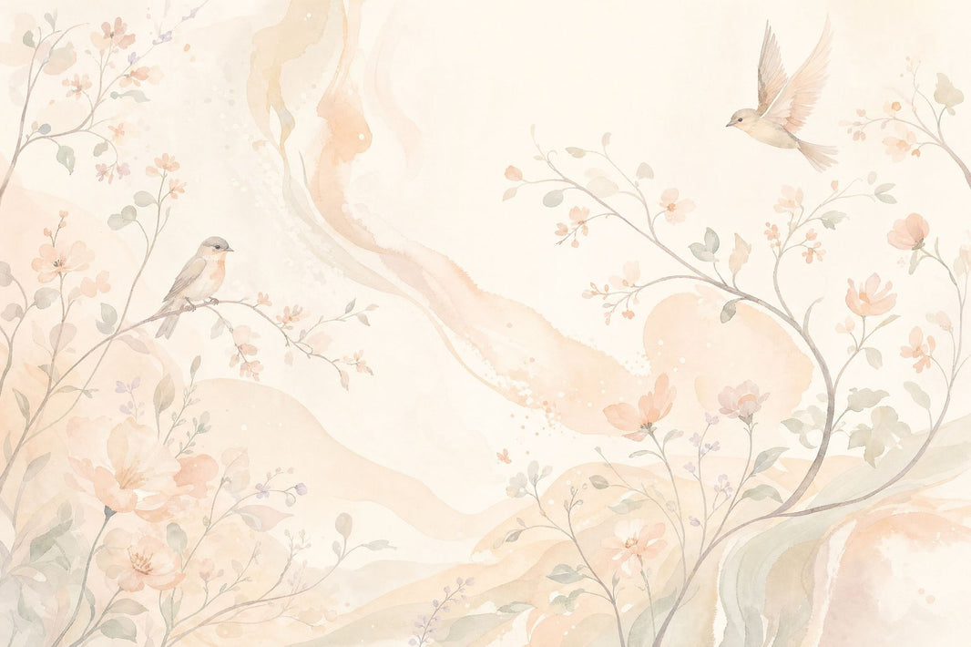 Watercolor Wallpaper Floral Birds Removable Wall Decor pattern artwork