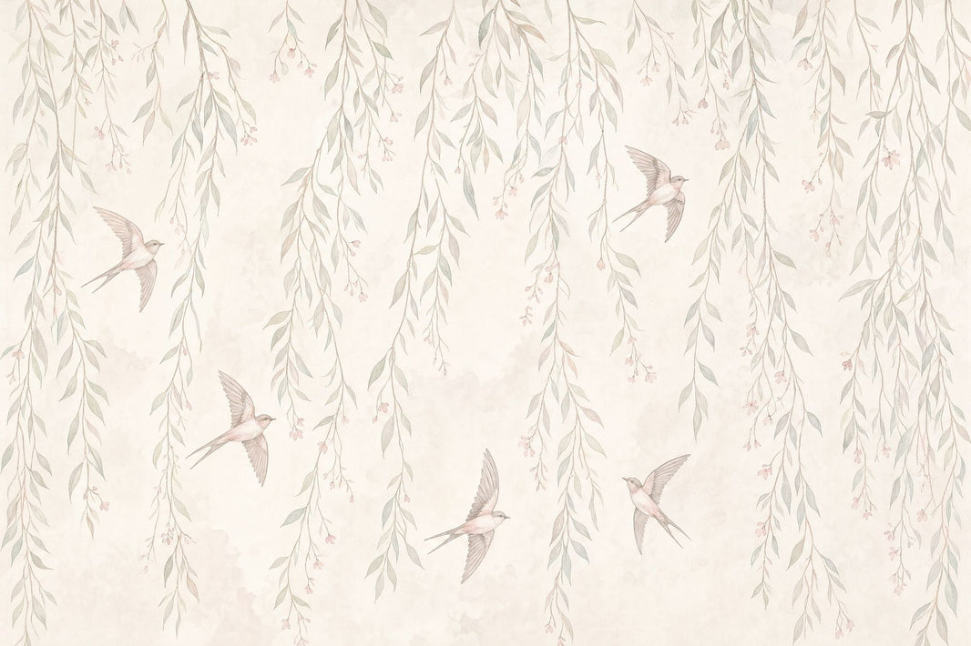Watercolor Wallpaper Botanical Birds Wall Mural pattern artwork