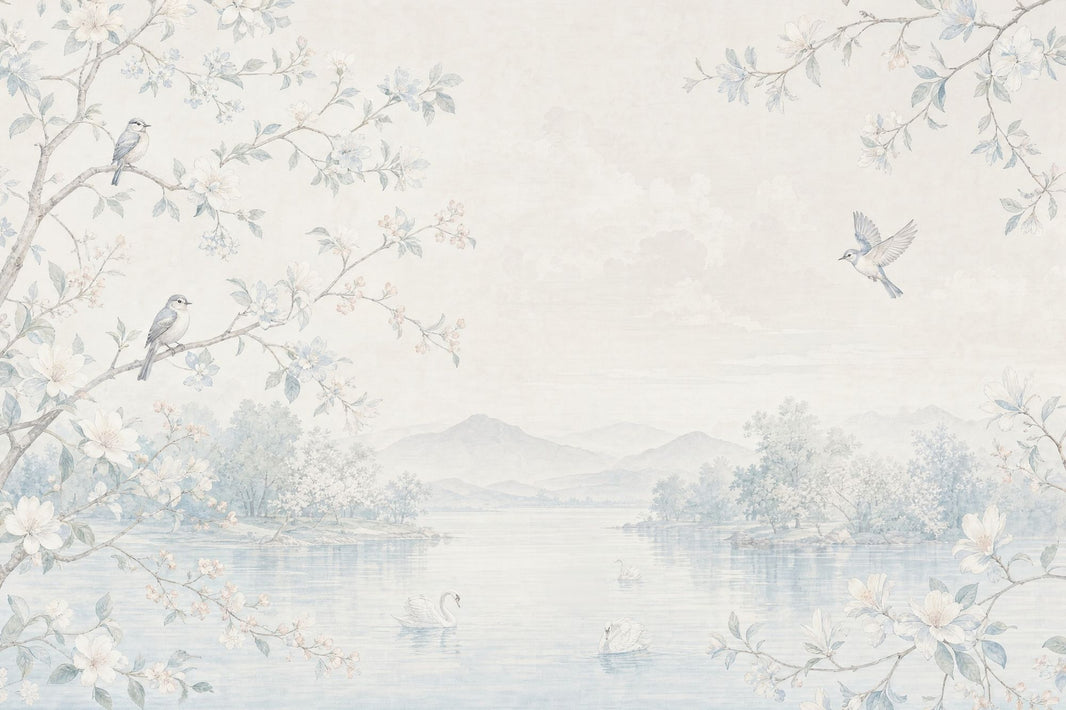 Floral Landscape Wallpaper Watercolor Birds Removable Wall Decor pattern artwork