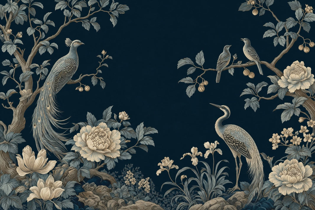 Chinoiserie Wallpaper Dark Navy Removable Vintage Garden Wall Decor pattern artwork