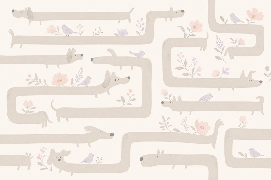 Whimsical Dogs Wallpaper Dachshund Pastel Floral Removable Wall Decor pattern artwork