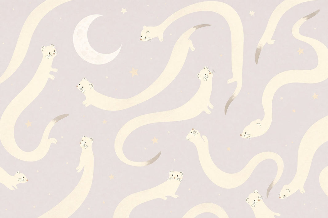 Nursery Wallpaper Whimsical Animals Removable Crescent Moon Wall Decor pattern artwork