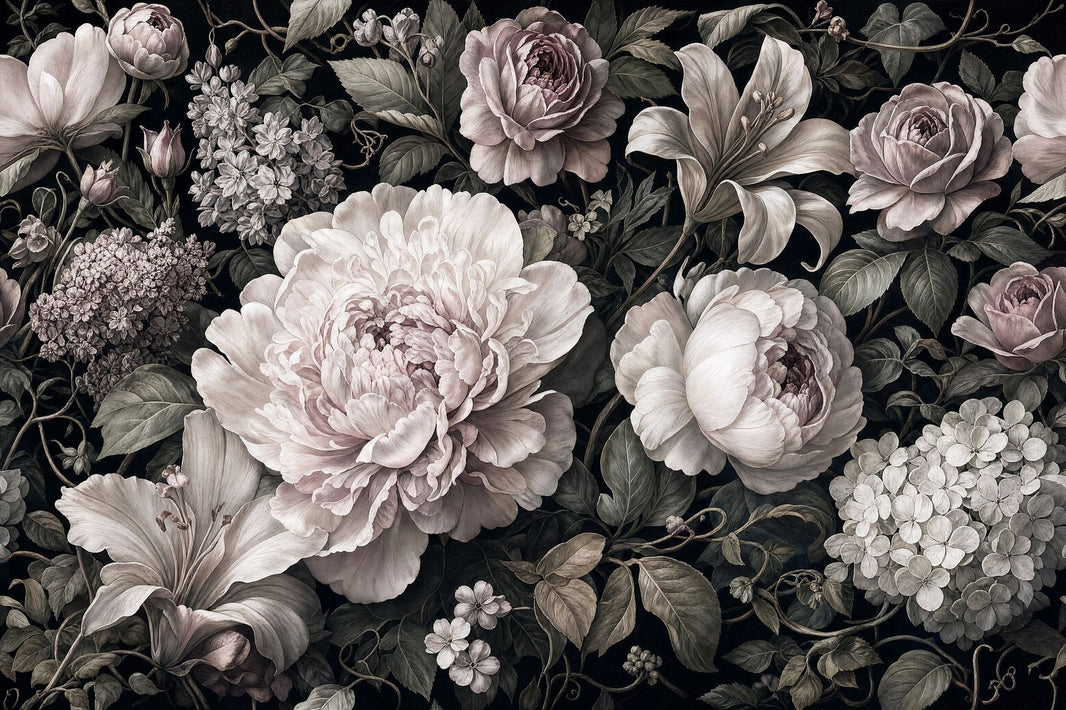 Dark Floral Wallpaper Moody Botanical Romantic Garden Wall Mural pattern artwork