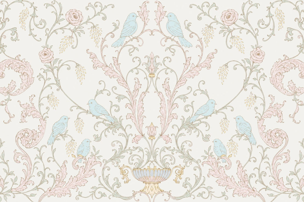 Floral Damask Wallpaper Birds Removable Pastel Wall Decor pattern artwork