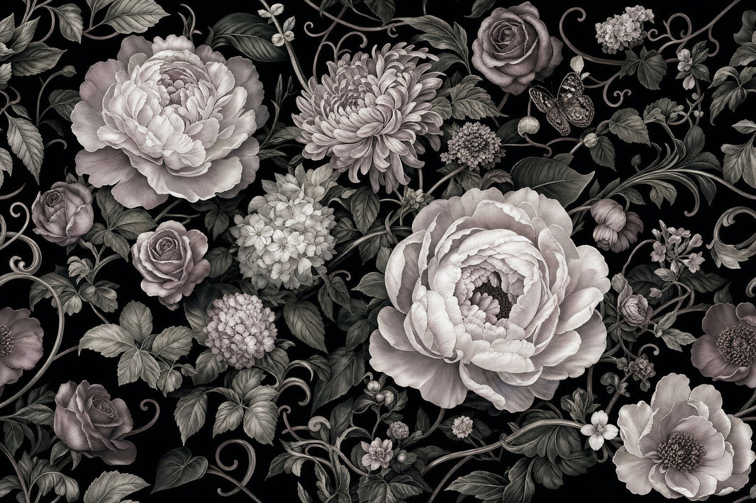 Dark Floral Wallpaper Moody Botanical Vintage Wall Mural pattern artwork