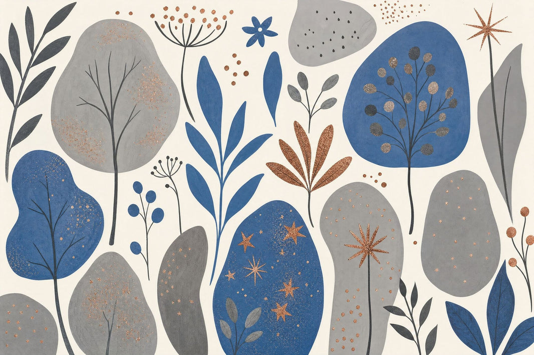 Abstract Floral Wallpaper Scandinavian Blue Leaves Wall Mural pattern artwork