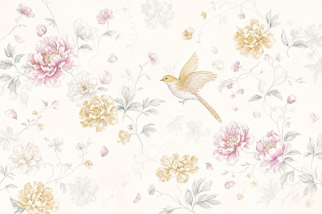 Peony Wallpaper Watercolor Removable Bird Wall Decor pattern artwork