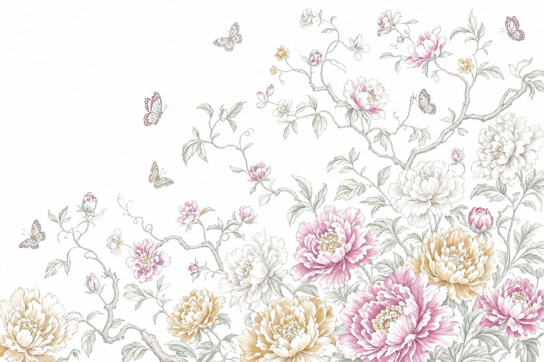 White Background Wallpaper Floral Botanical Wall Mural pattern artwork
