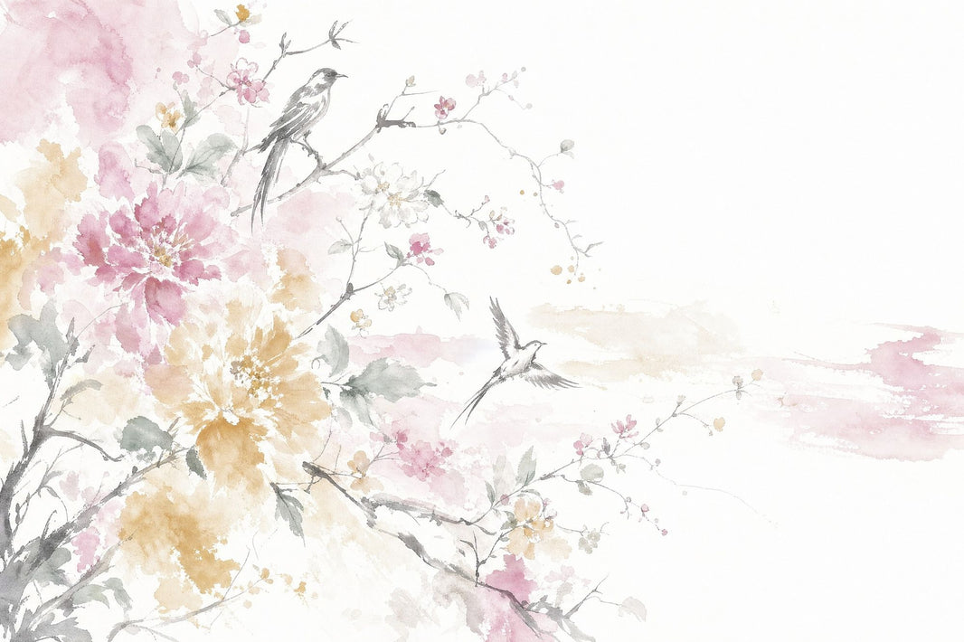White Background Wallpaper Floral Botanical Removable Wall Decor pattern artwork