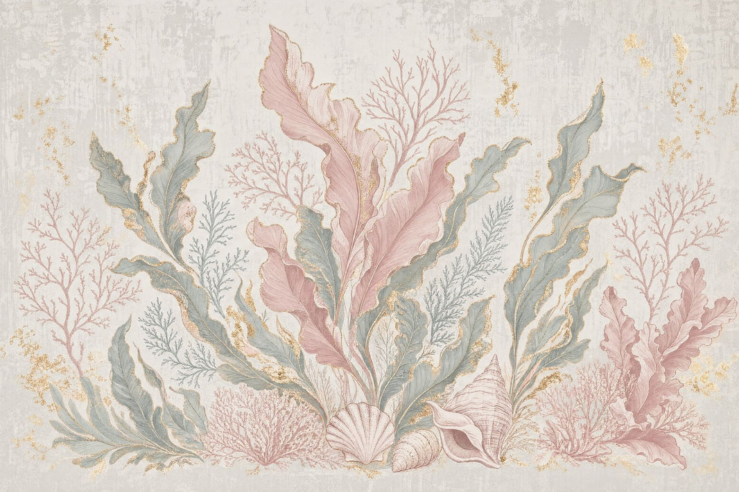 Coastal Wallpaper Seaweed Coral Removable Wall Decor pattern artwork
