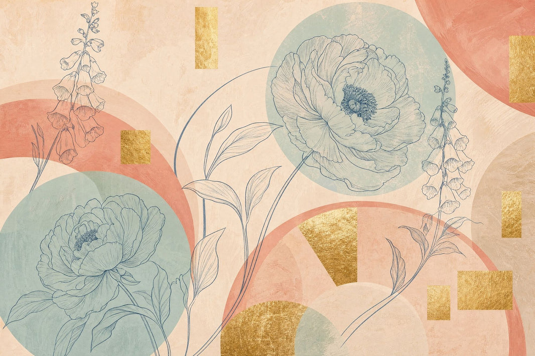 Botanical Wallpaper Pastel Geometric Wall Mural pattern artwork