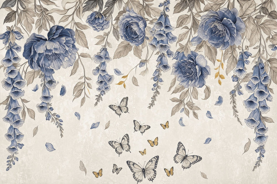 Blue Flowers Wallpaper Floral Botanical Removable Wall Decor pattern artwork