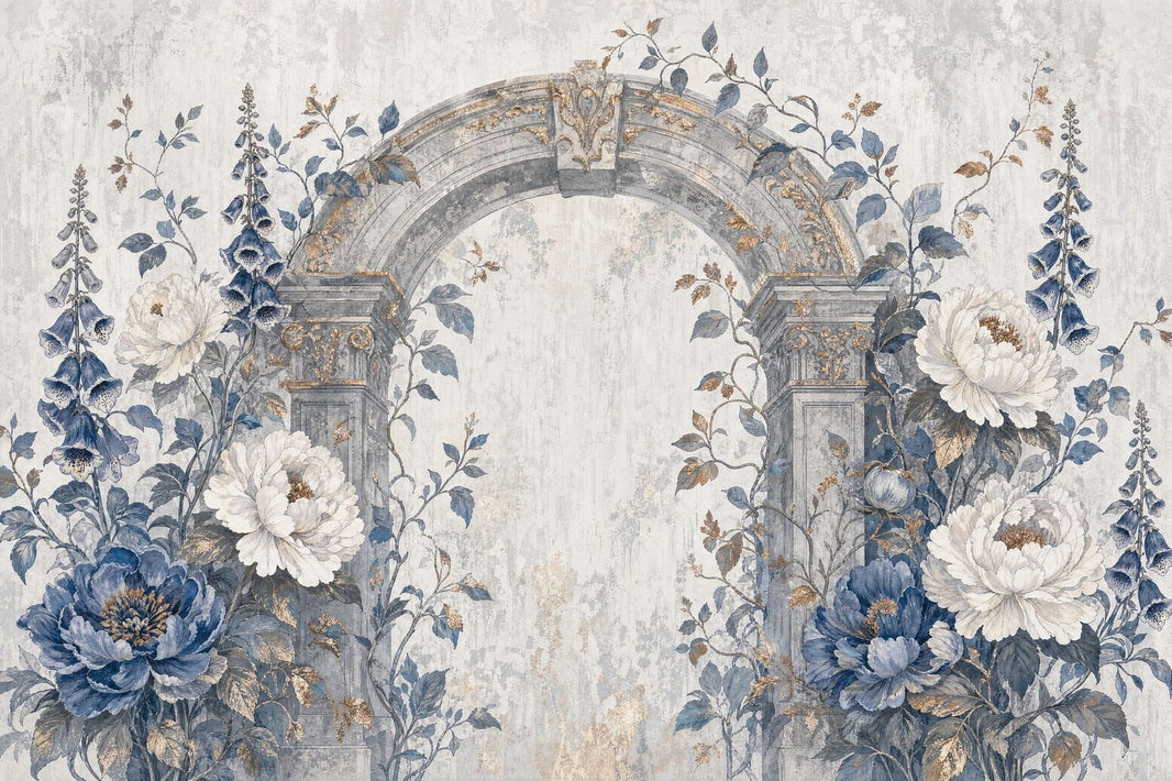 Floral Arch Wallpaper Vintage Garden Removable Blue Flowers Wall Decor pattern artwork