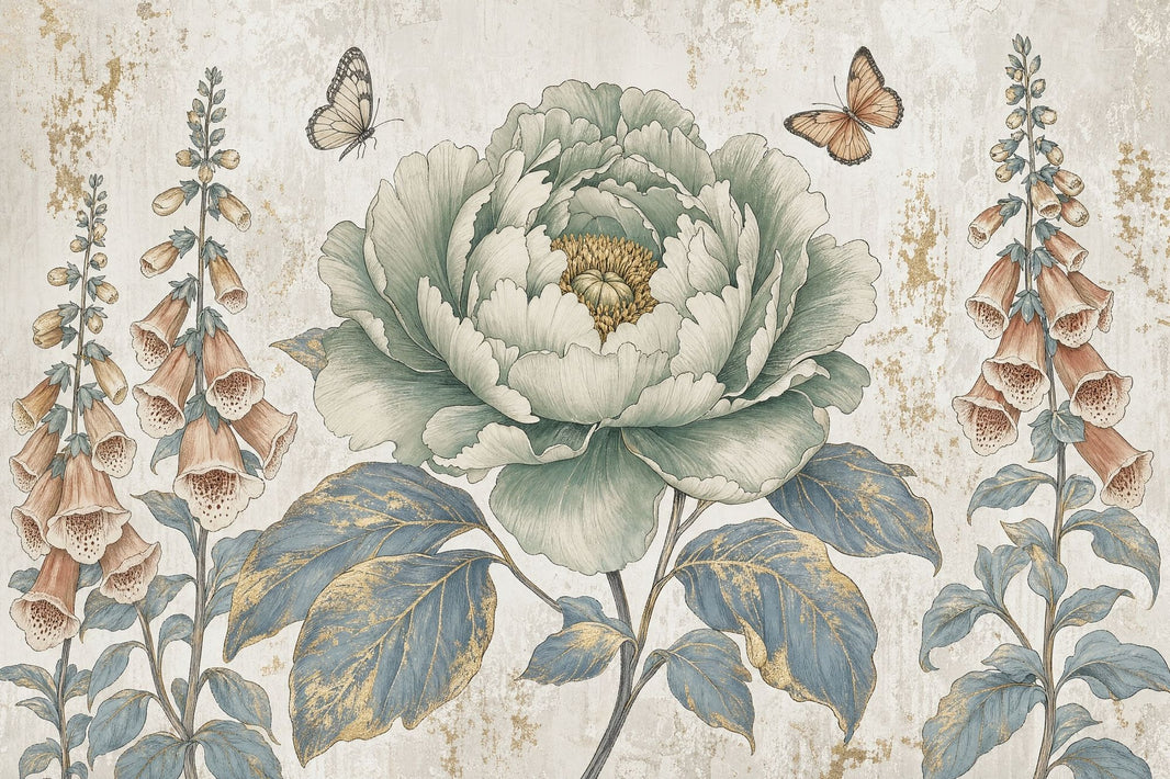 Peony Wallpaper Botanical Vintage Removable Wall Decor pattern artwork