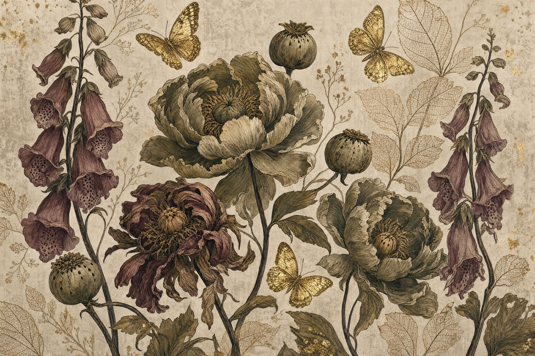 Paper Texture Wallpaper Botanical Vintage Removable Wall Decor pattern artwork