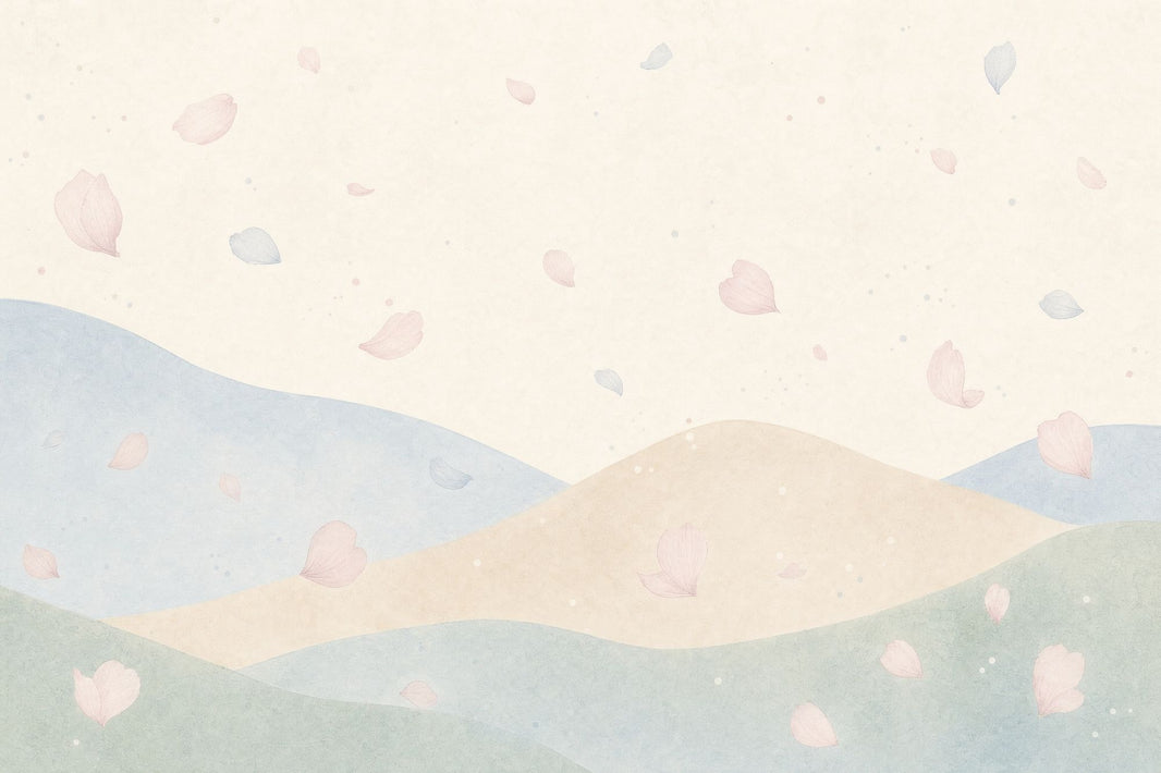 Pastel Landscape Wallpaper Watercolor Hills Flower Petals Wall Mural pattern artwork
