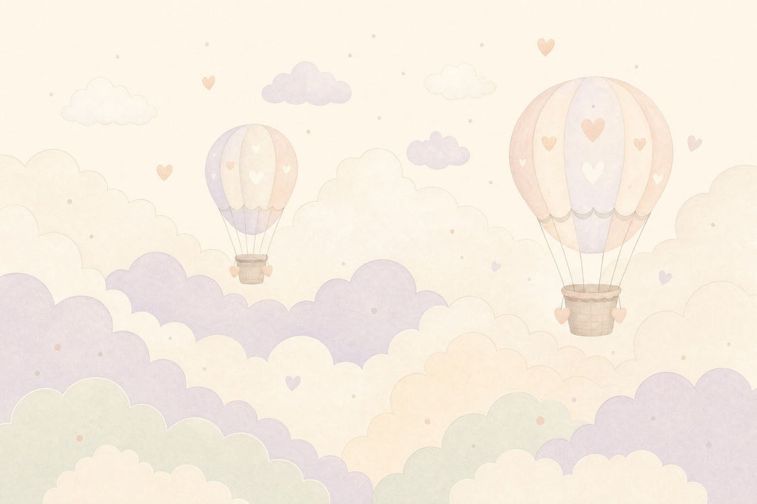 Hot Air Balloons Wallpaper Clouds Pastel Removable Wall Decor pattern artwork
