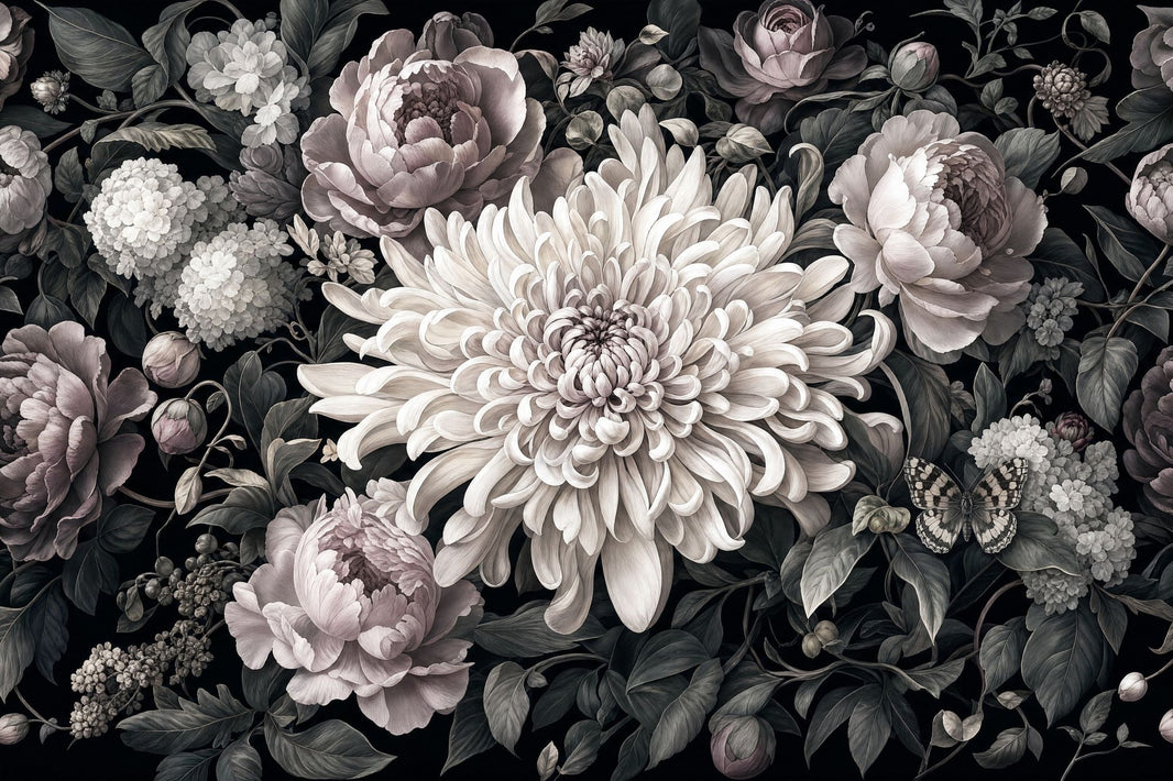 Dark Floral Wallpaper Moody Botanical Removable Wall Decor pattern artwork