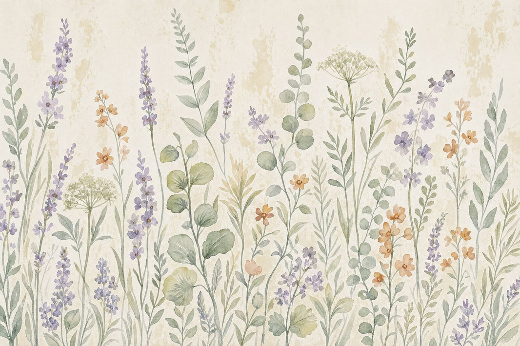 Watercolor Floral Wallpaper Wildflowers Removable Botanical Wall Decor pattern artwork