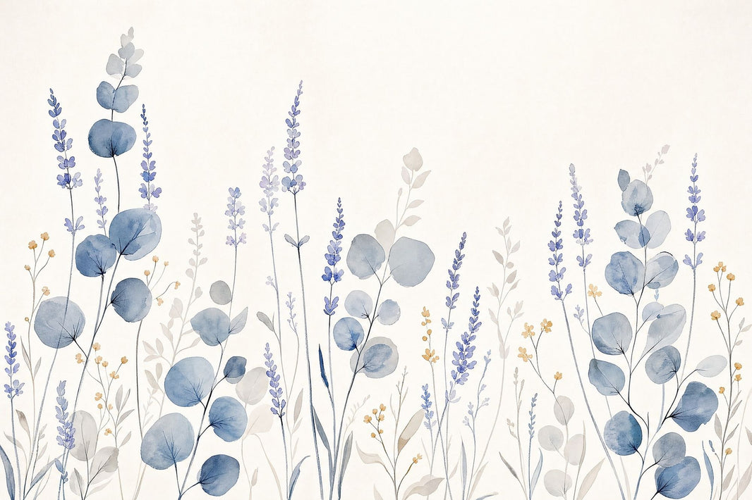 Watercolor Botanical Wallpaper Floral Border Removable Eucalyptus Leaves Wall Decor pattern artwork